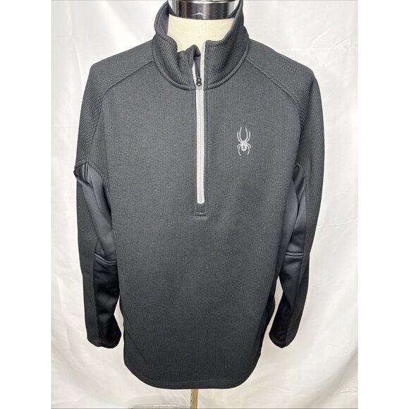 Spyder Men’s XXL 1/4 Zip Waffle-Knit Fleece Pullover Black Grey Shirt 2XL - Picture 1 of 9